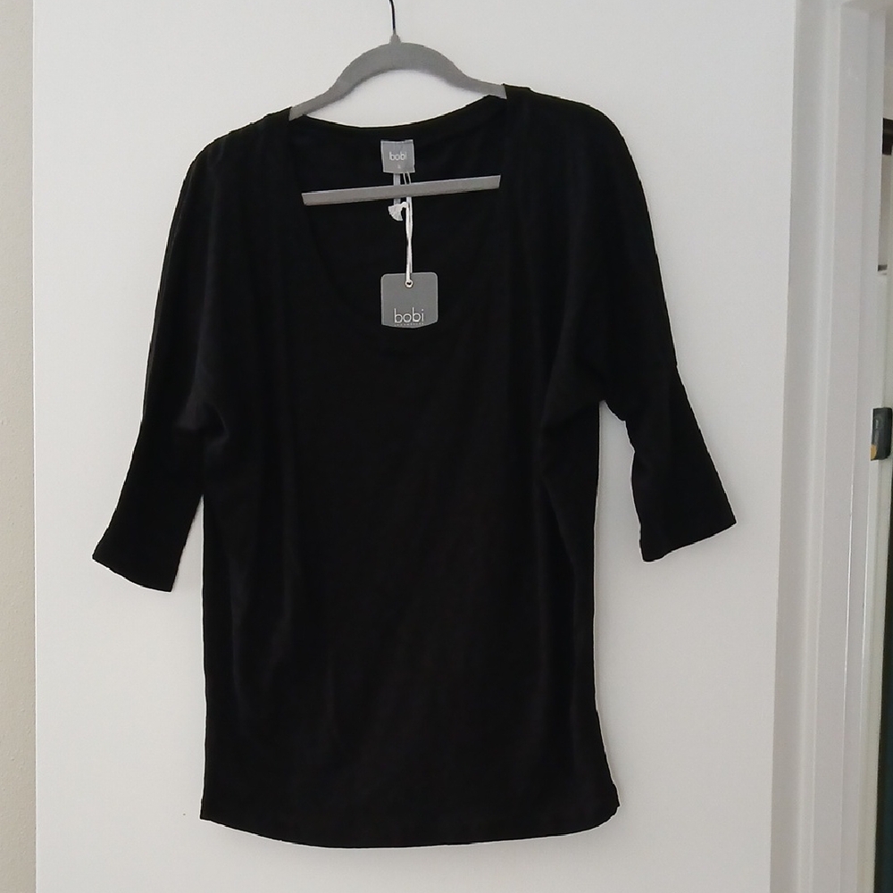 Bobi Classic Black Three Quarter Sleeve Top Nwt